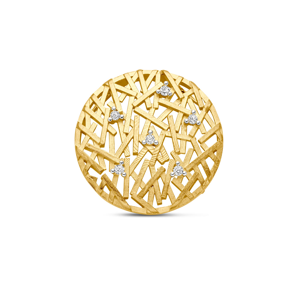 Vooraanzicht van de bicolor gouden opengewerkte hanger met diamant van 14 karaat.