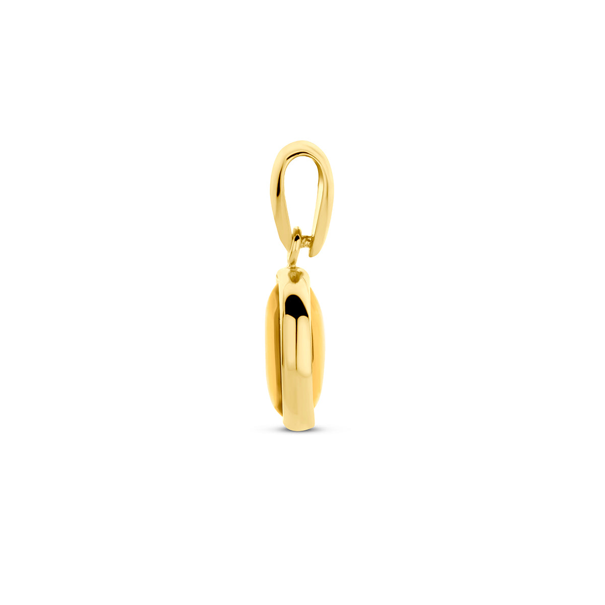 Zijaanzicht van de 14 karaat gouden hanger met citrien