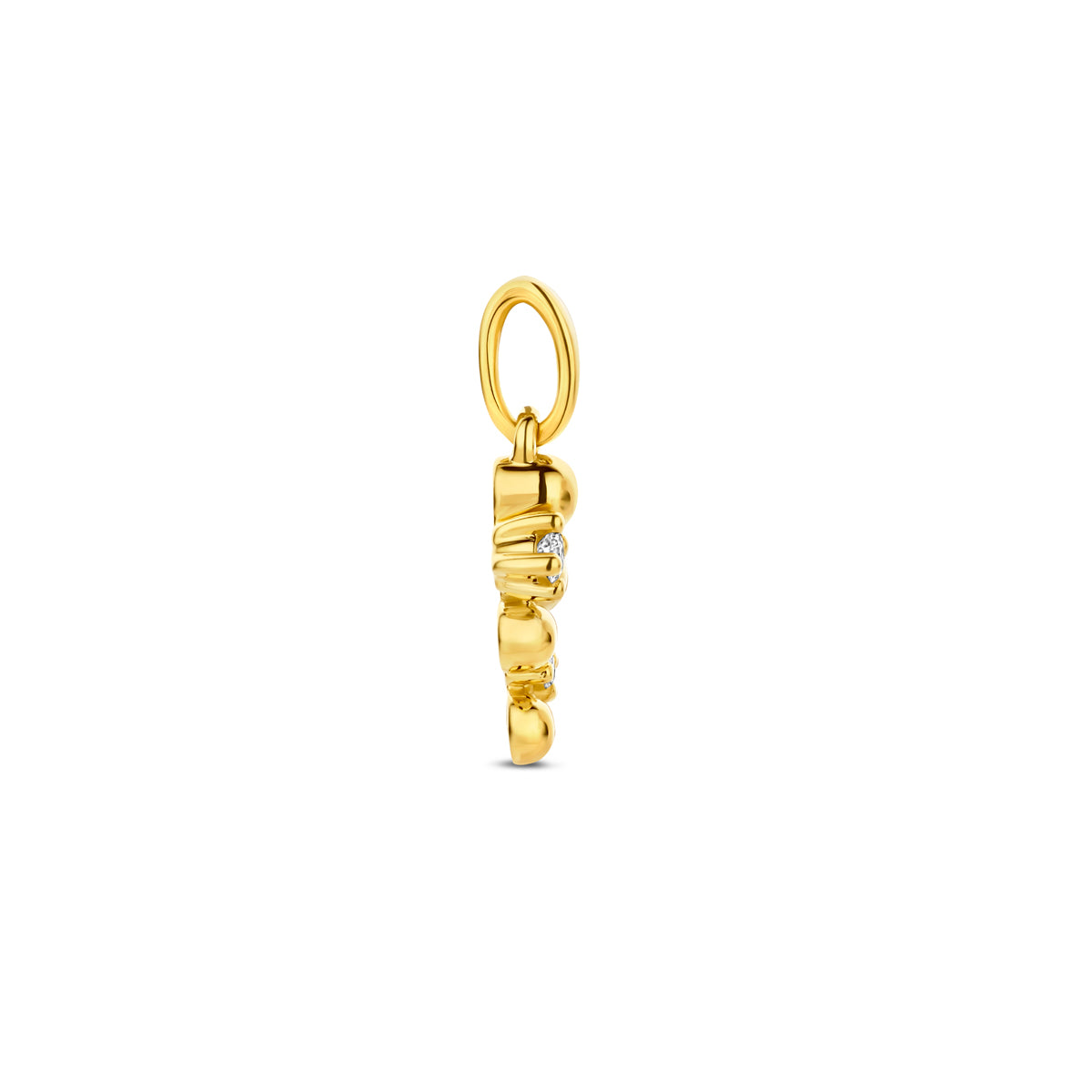 Zijaanzicht van de 14 karaat gouden hanger met diamant 0,03 ct