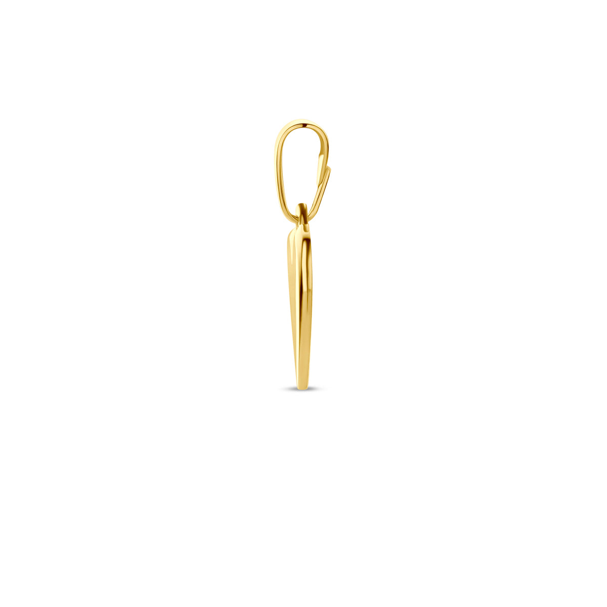 Zijaanzicht van de 14 karaat gouden graveerhanger hart, 11 mm