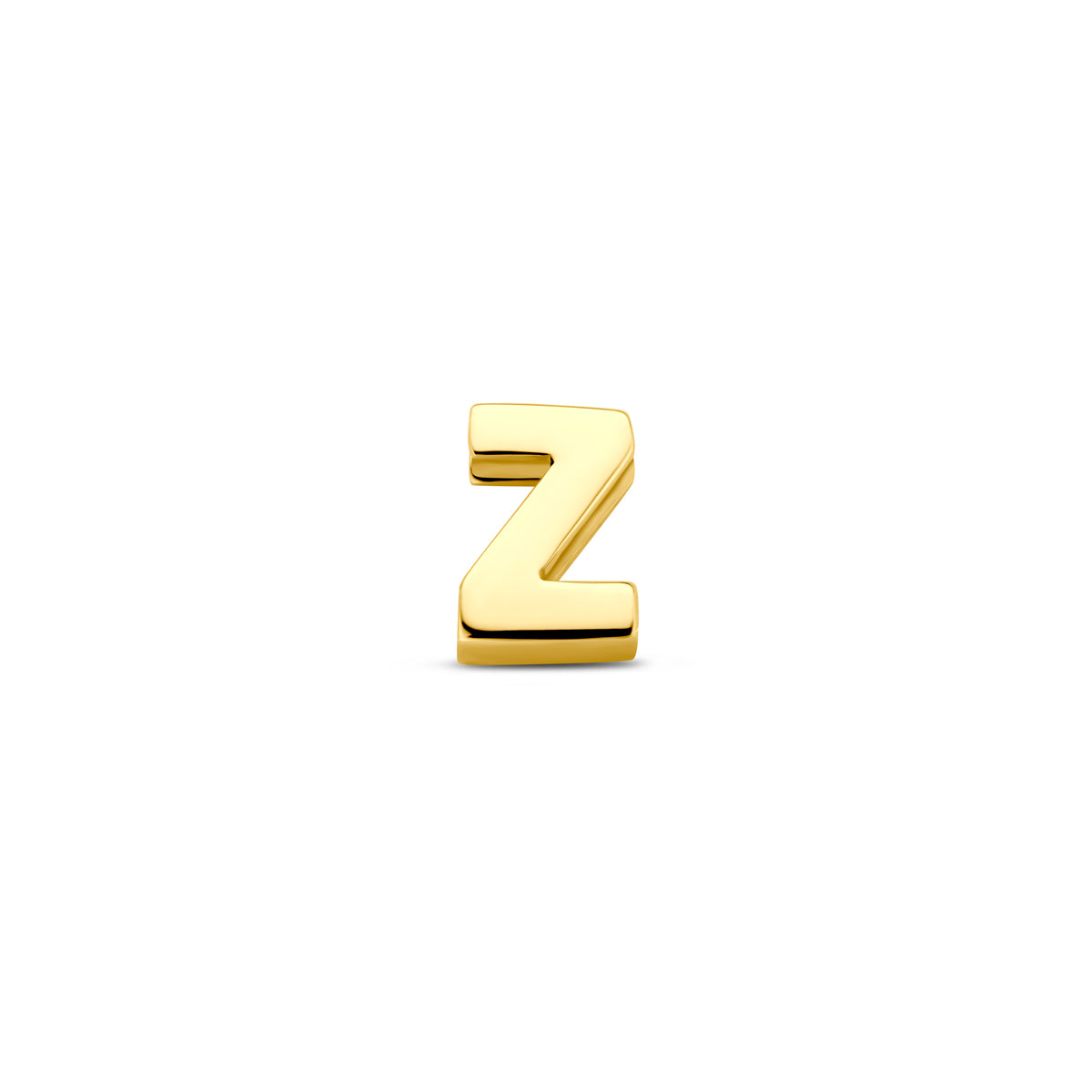Vooraanzicht van de 14 karaat gouden letterhanger, letter Z