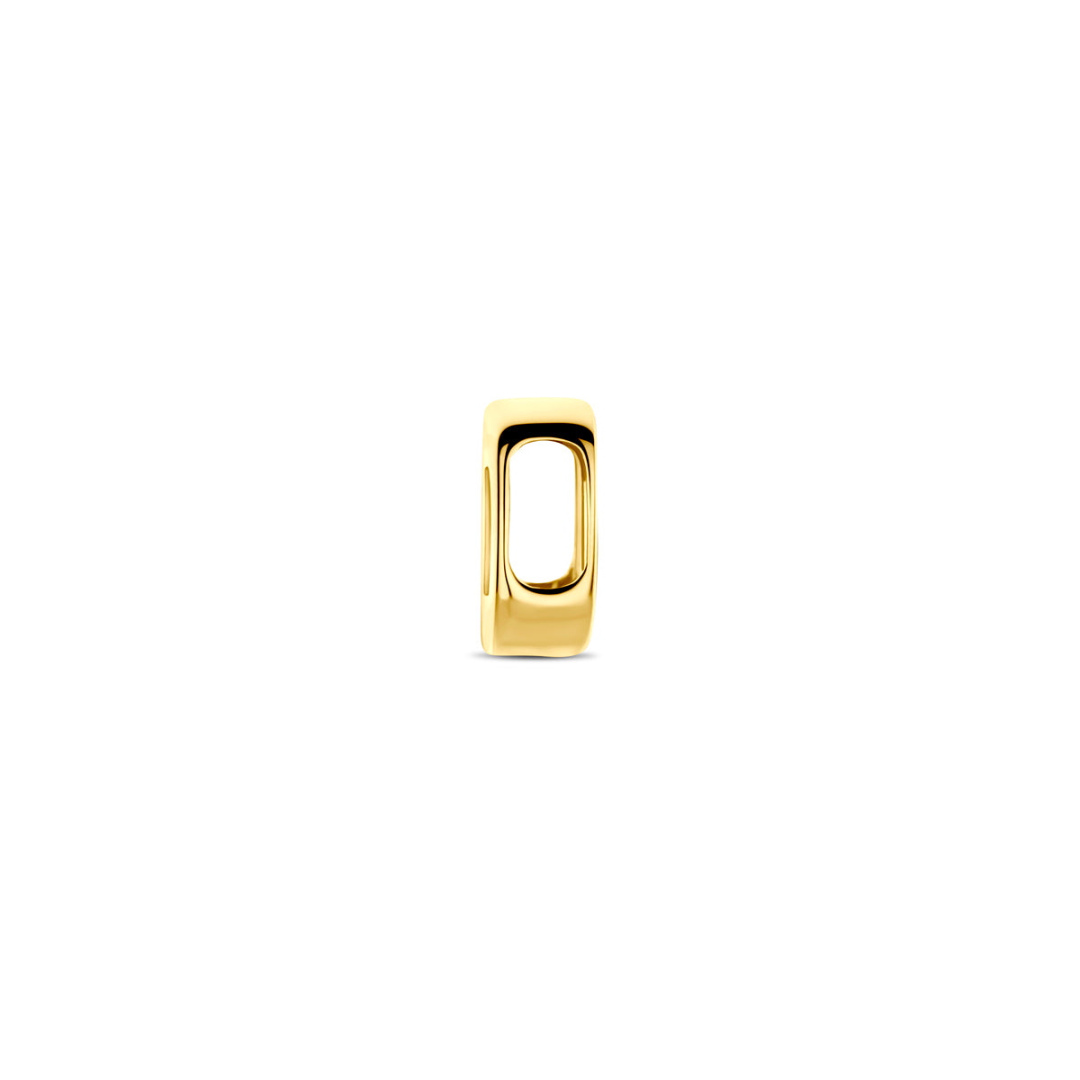 Zijaanzicht van de 14 karaat gouden letterhanger, letter D