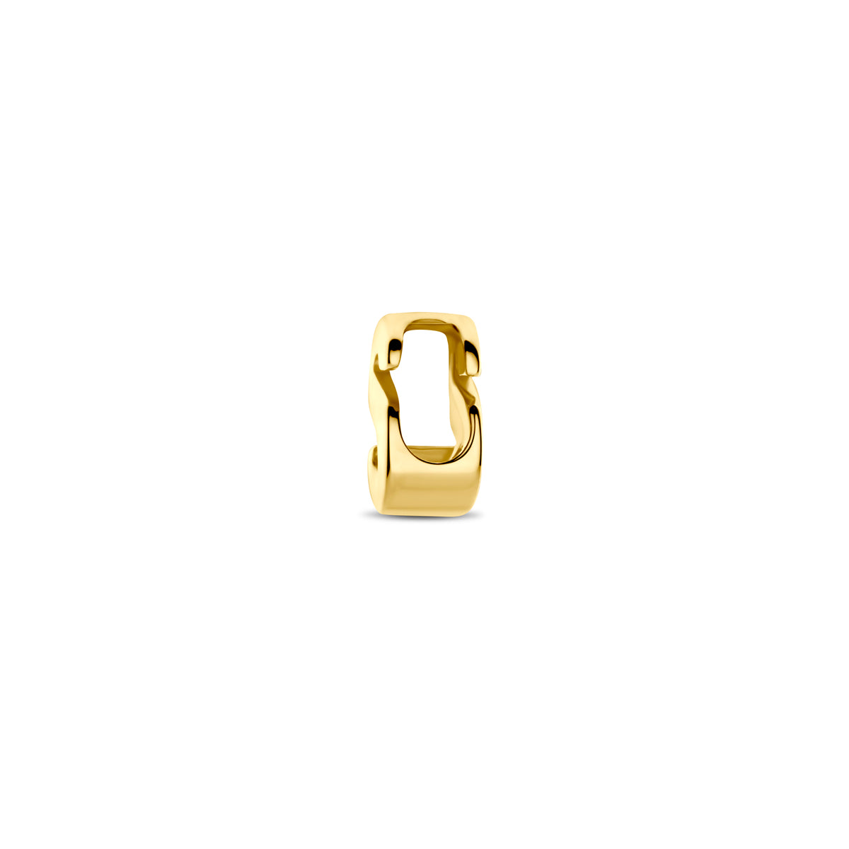 Zijaanzicht van de 14 karaat gouden letterhanger, letter S