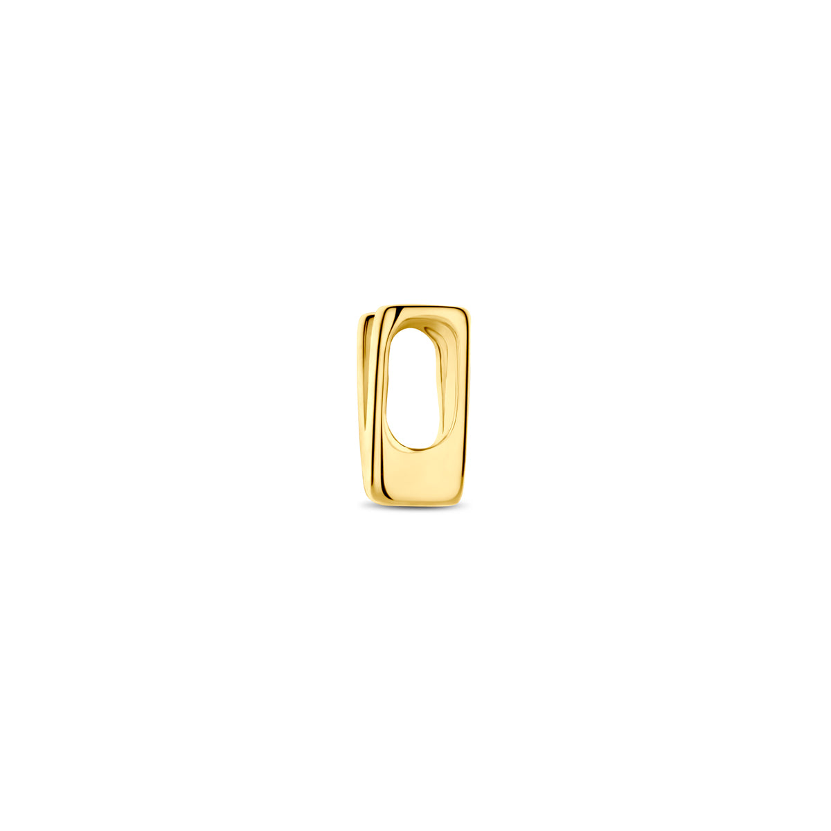 Zijaanzicht van de 14 karaat gouden letterhanger, letter V