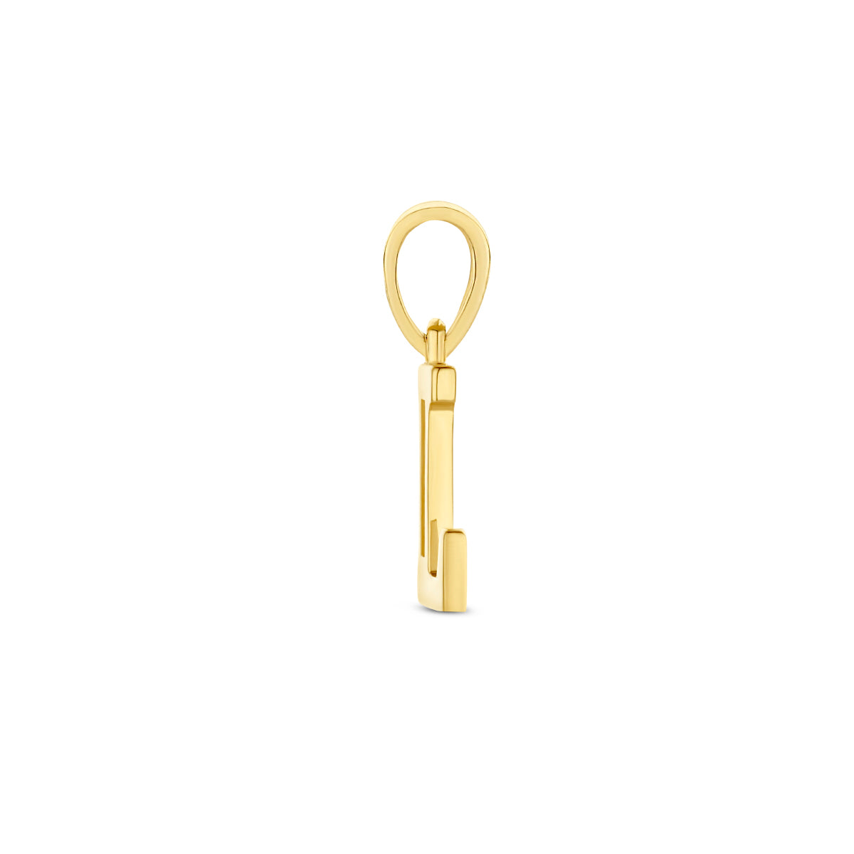Zijaanzicht van de letterhanger goud van 14 karaat met zirkonia, letter L