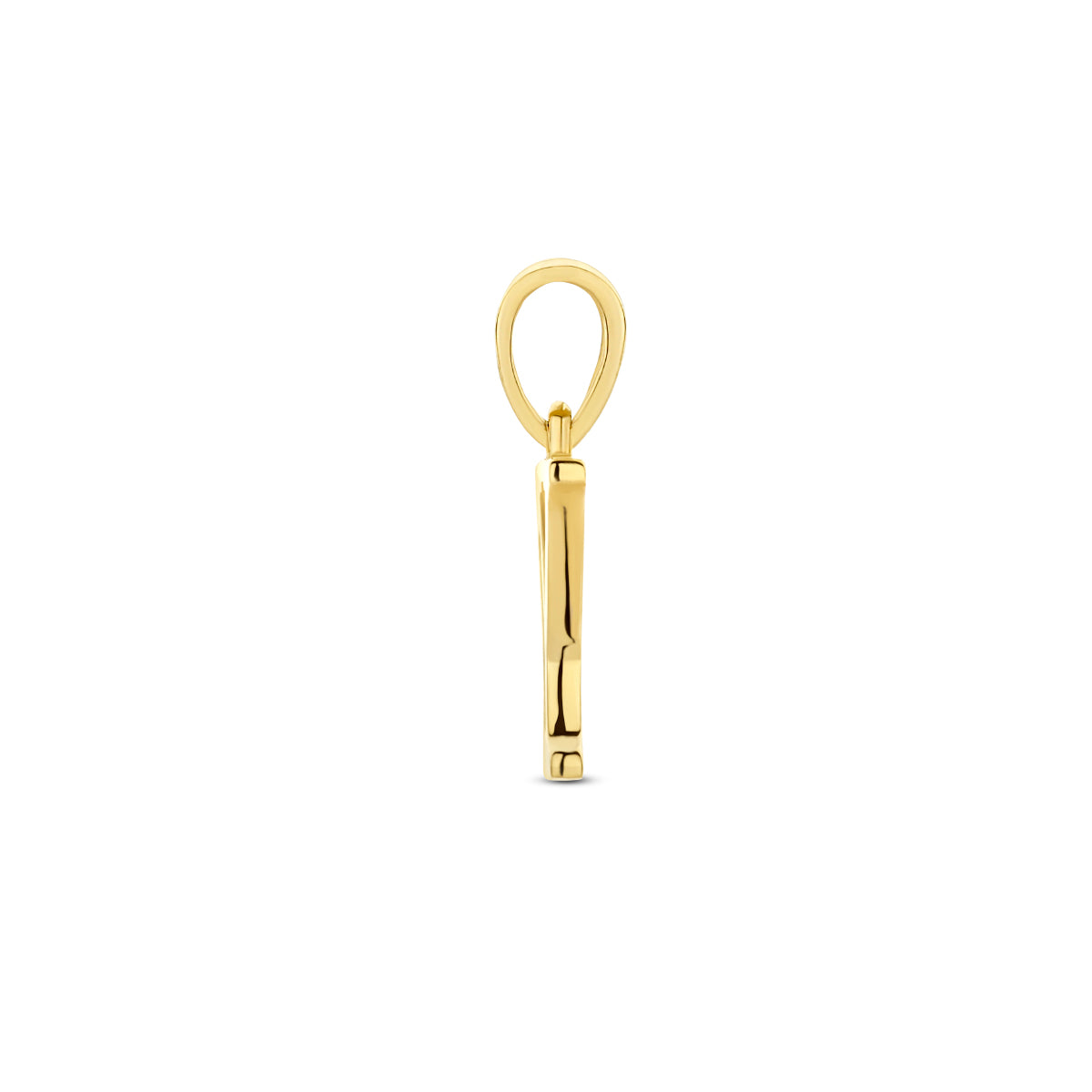 Zijaanzicht van de letterhanger goud van 14 karaat met zirkonia, letter Y