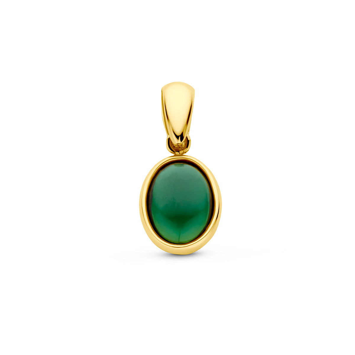 Vooraanzicht van de 14 karaat gouden hanger met groene toermalijn