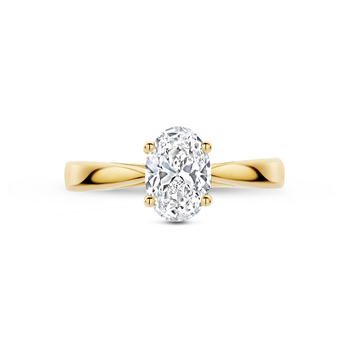 Bovenaanzicht van de 14 karaat gouden ring met lab grown diamant 1,00 ct