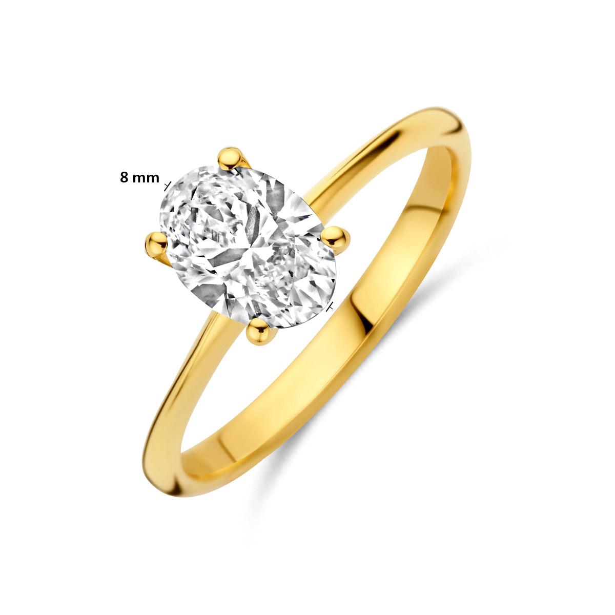 Afmetingen van de 14 karaat gouden ring met lab grown diamant 1,00 ct