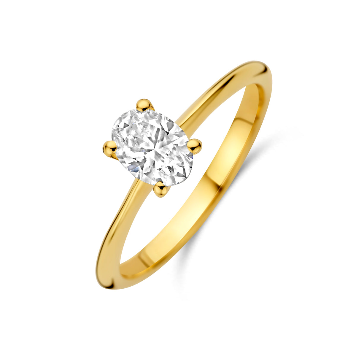 Schuin bovenaanzicht van de 14 karaat gouden ring met lab grown diamant 0,50 ct