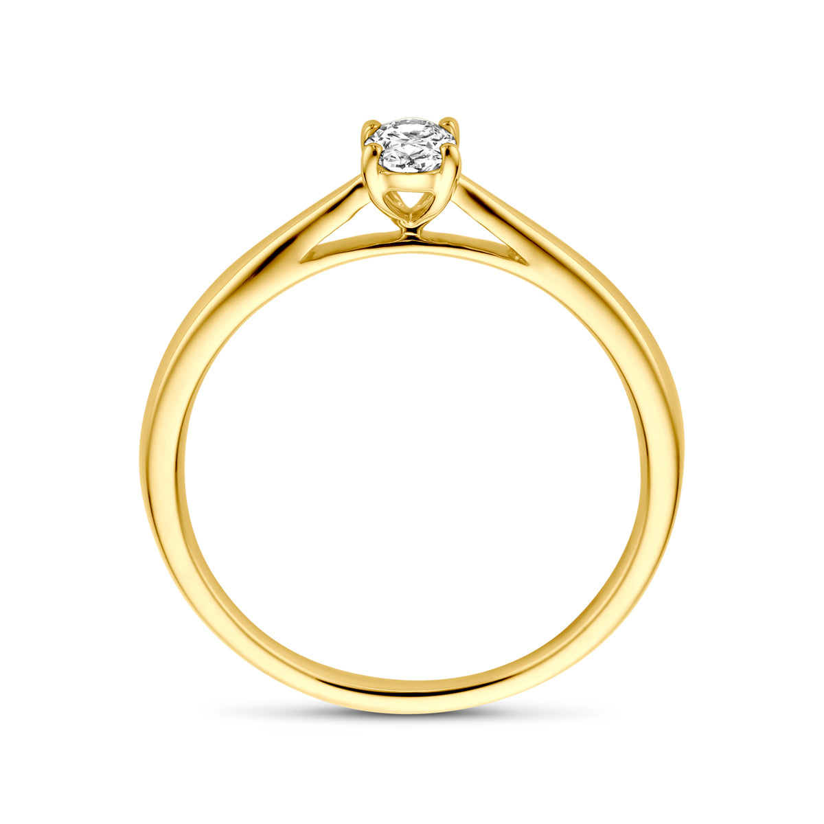 Zijaanzicht van de 14 karaat gouden ring met lab grown diamant 0,25 ct