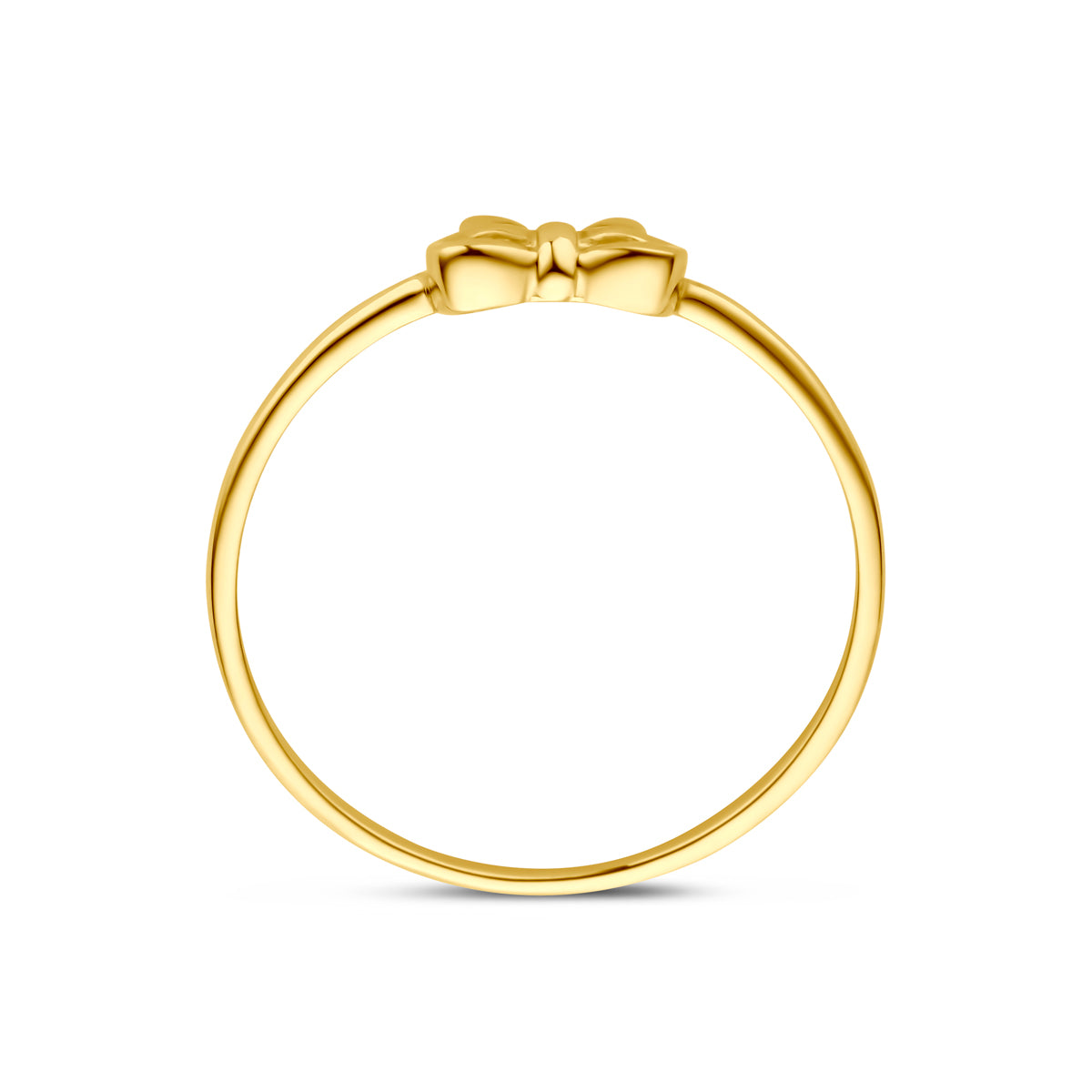 Zijaanzicht van de 14 karaat gouden strik ring