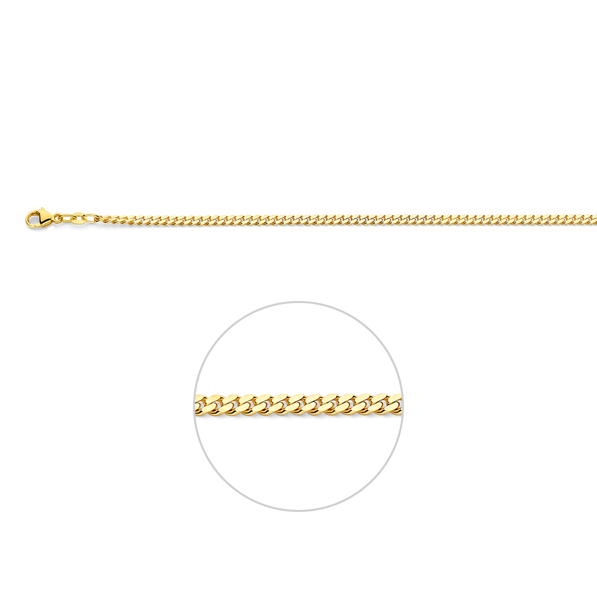Gouden gourmet ketting heren: 14 karaat geelgouden 2-zijdig geslepen gourmette halsketting van 2,7 mm breed, vooraanzicht