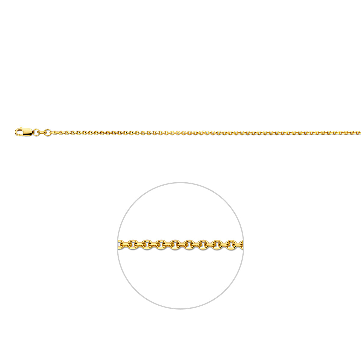 Gouden ankerketting: 14 karaat geelgouden gediamanteerde ankerhalsketting van 1,7 mm breed, vooraanzicht