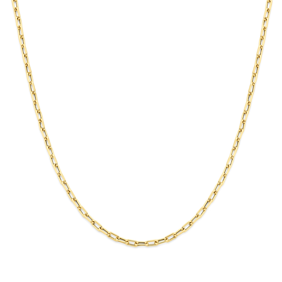 Vooraanzicht van de 14 karaat geelgouden ankerketting.