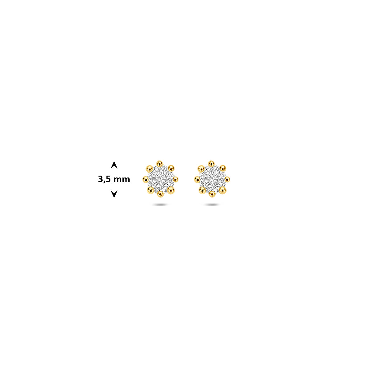 Gouden oorknopjes met zirkonia: afmetingen van de 14 karaat geelgouden bloem oorknopjes met zirkonia, 3,5 mm doorsnee.