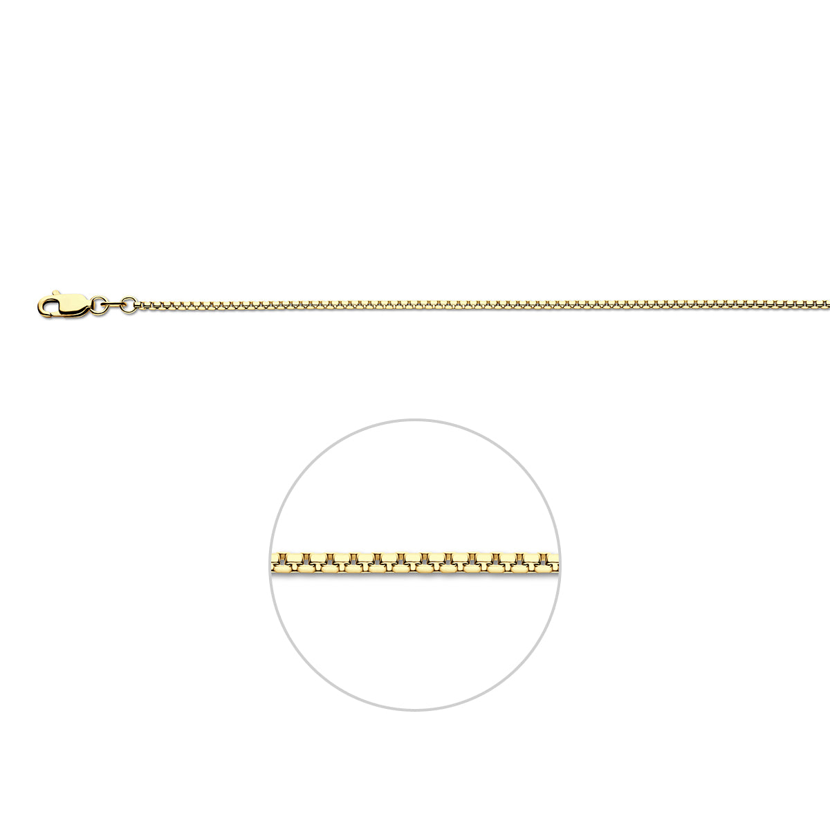 Gouden venetiaanse ketting: 14 karaat geelgouden bolle venetiaanse halsketting van 1,5 mm breed, vooraanzicht