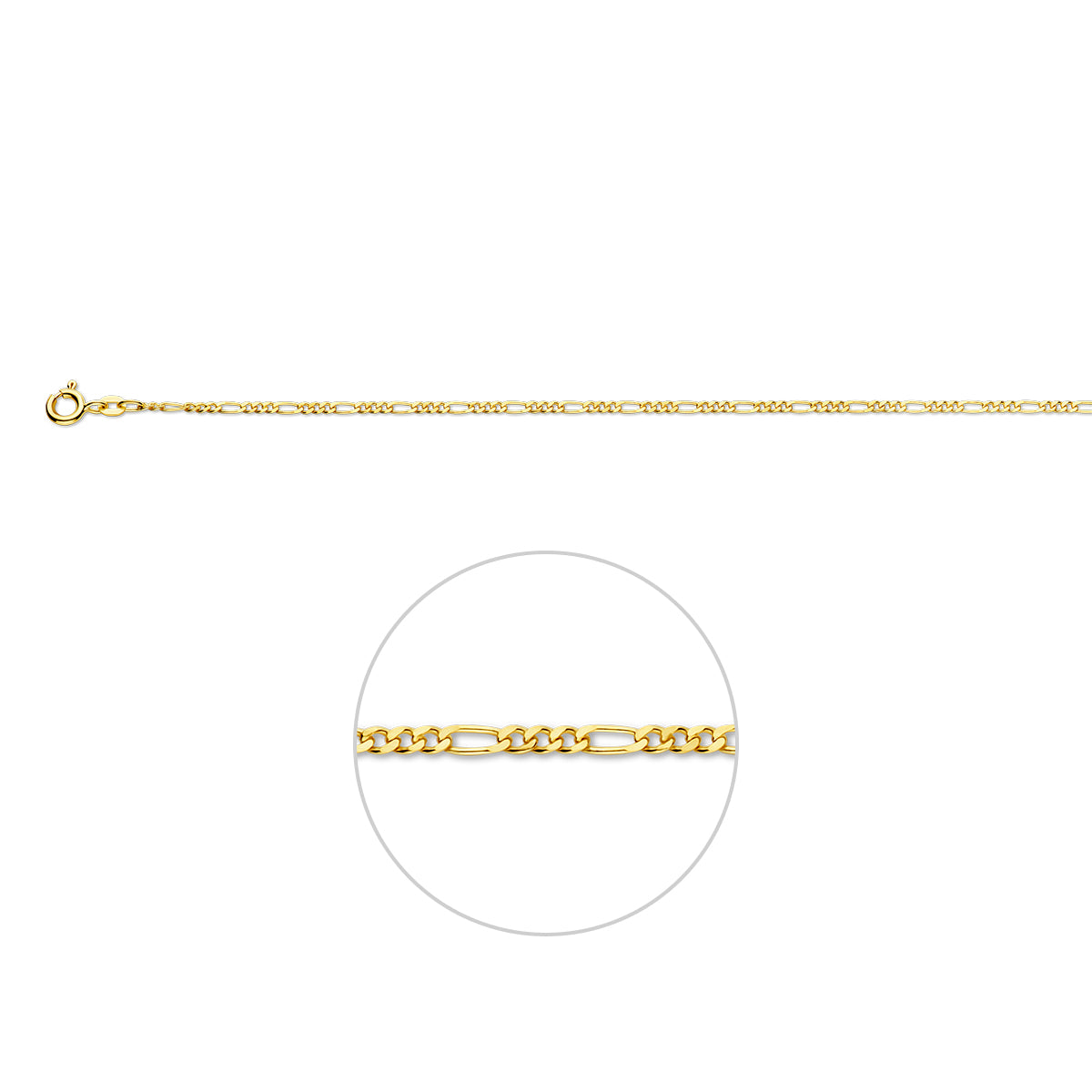 Gouden figaro armband: 14 karaat geelgouden figaro armband van 1,9 mm breed, vooraanzicht, lengte 18 cm