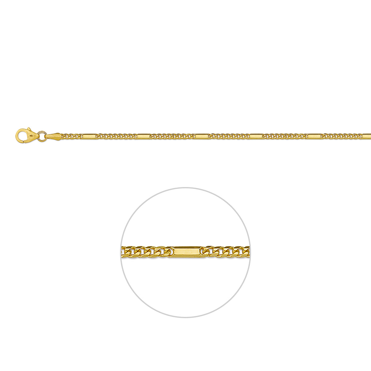 Gouden gourmet armband: 14 karaat geelgouden gourmette armband met tussenstuk van 2,0 mm breed, vooraanzicht
