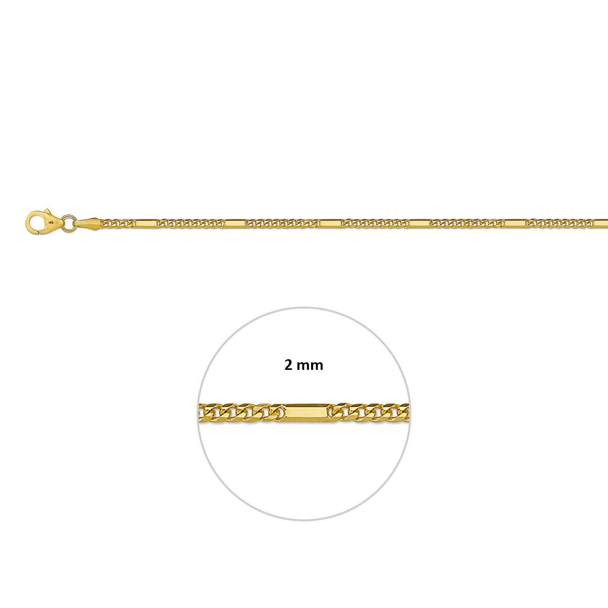 Gouden gourmet ketting: 14 karaat geelgouden gourmette halsketting met tussenstuk, met de schakelbreedte van 2,0 mm aangegeven