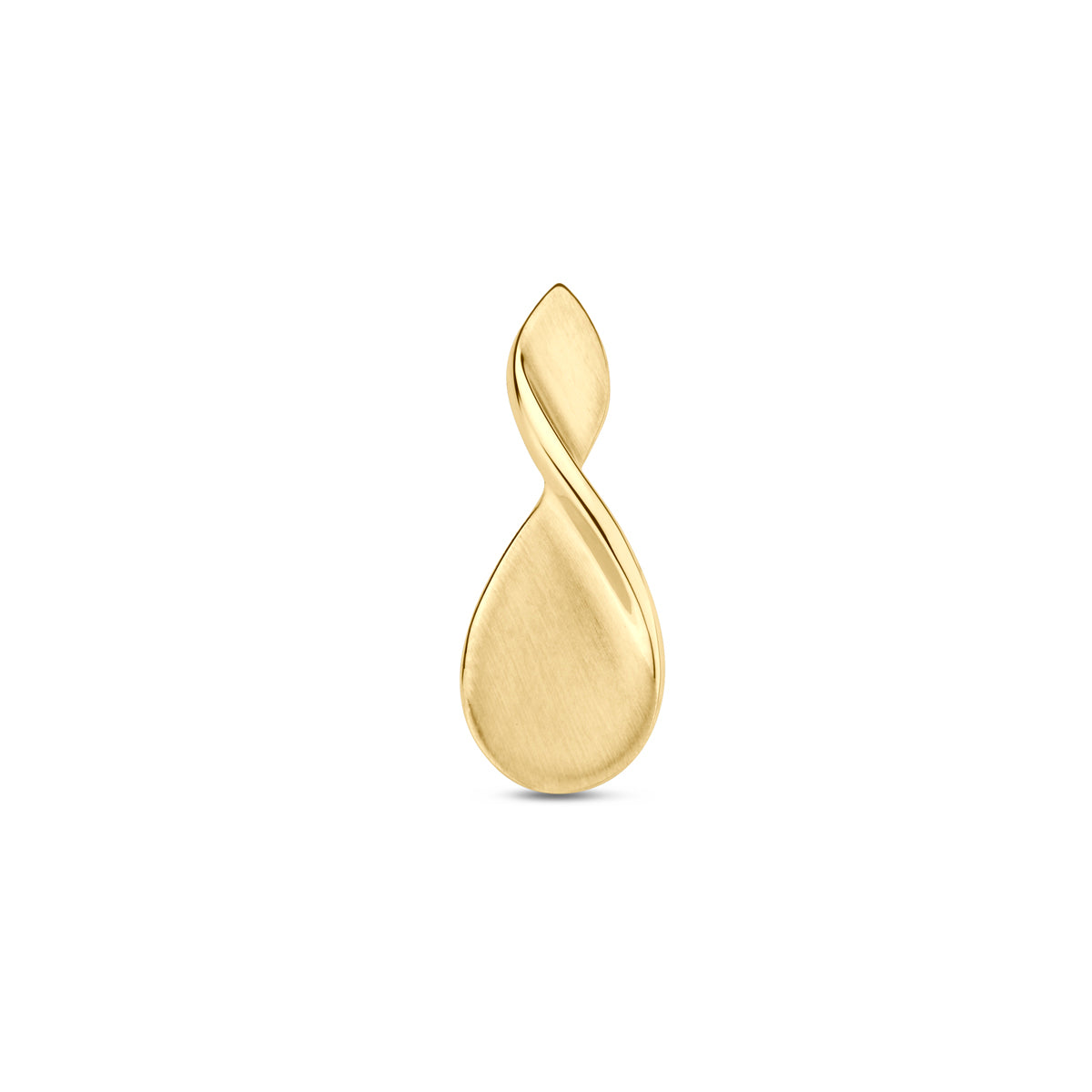 Vooraanzicht van de 14 karaat geelgouden hanger mat en glans, 17,5 mm hoog en 7 mm breed.