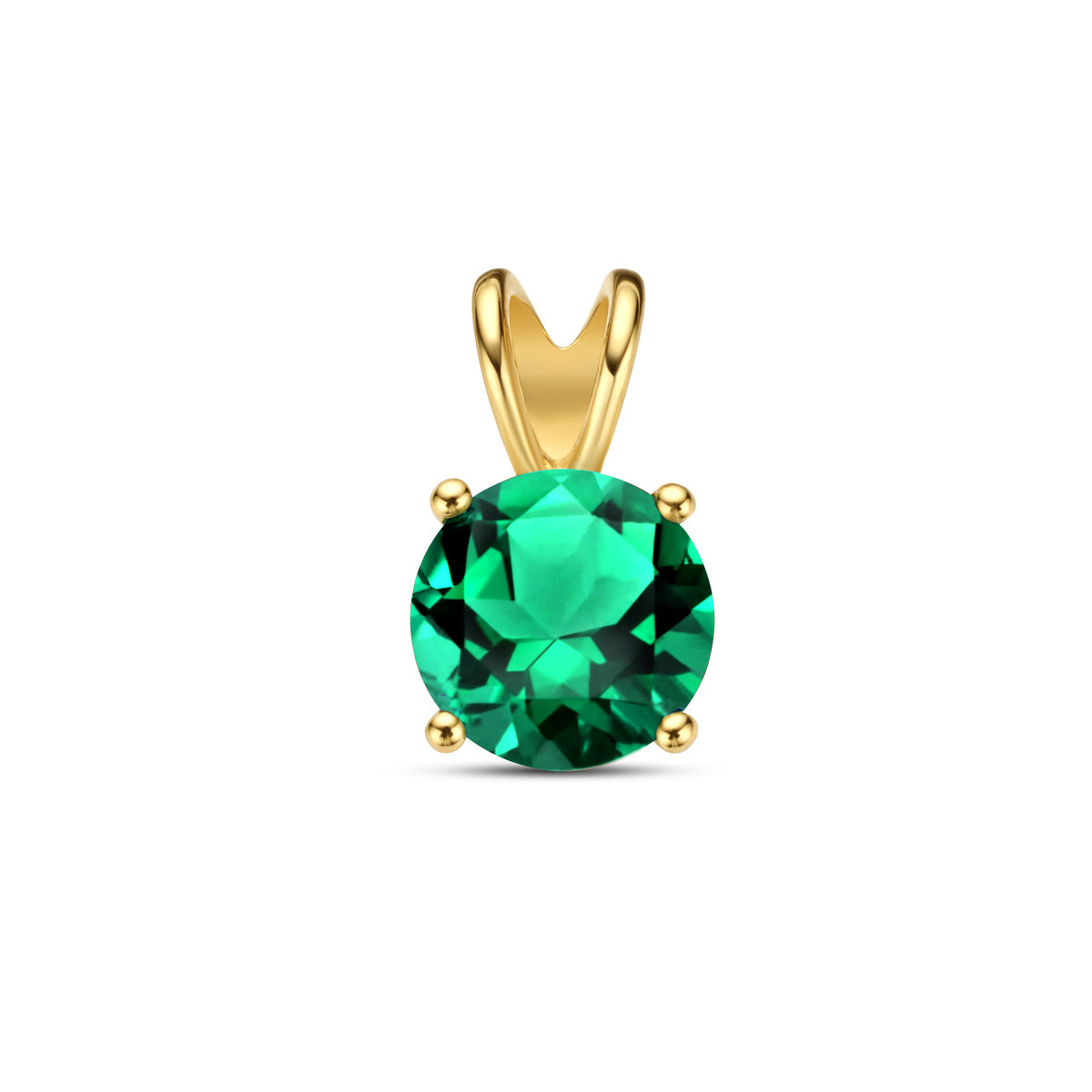Vooraanzicht van de 14 karaat geelgouden hanger met groene agaat, 10,7 mm hoog en 6,3 mm breed.