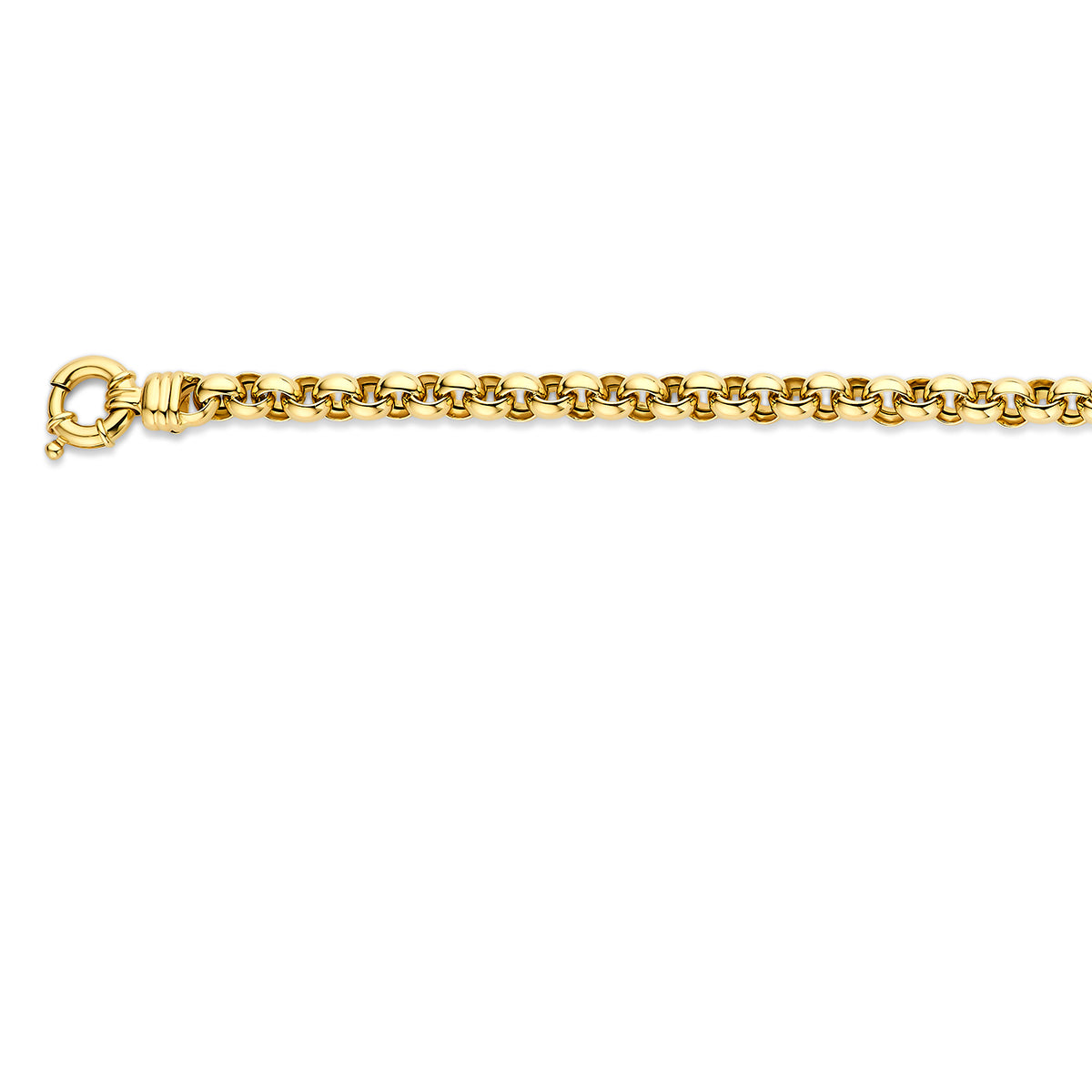 Gouden jasseron ketting: 14 karaat geelgouden jasseron halsketting met groot veerslot van 7,0 mm breed, vooraanzicht