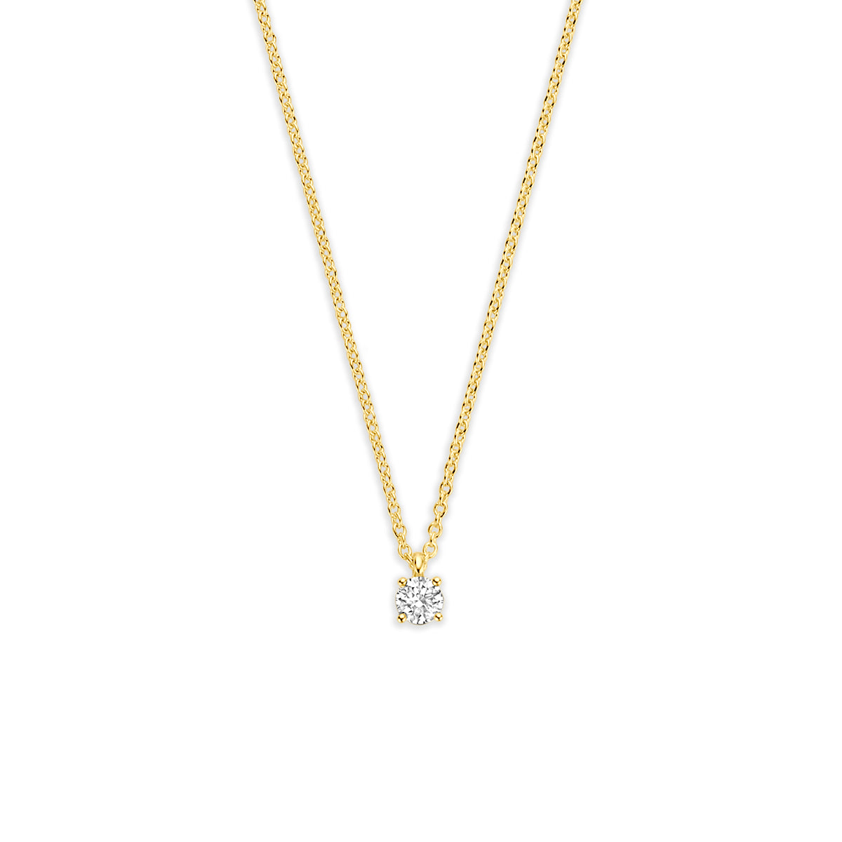 Gouden ketting met diamant: vooraanzicht van de 14 karaat geelgouden ketting met diamant 0,10 ct.