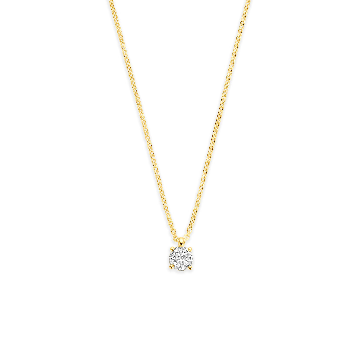 Gouden ketting met diamant: vooraanzicht van de 14 karaat geelgouden ketting met diamant 0,25 ct.