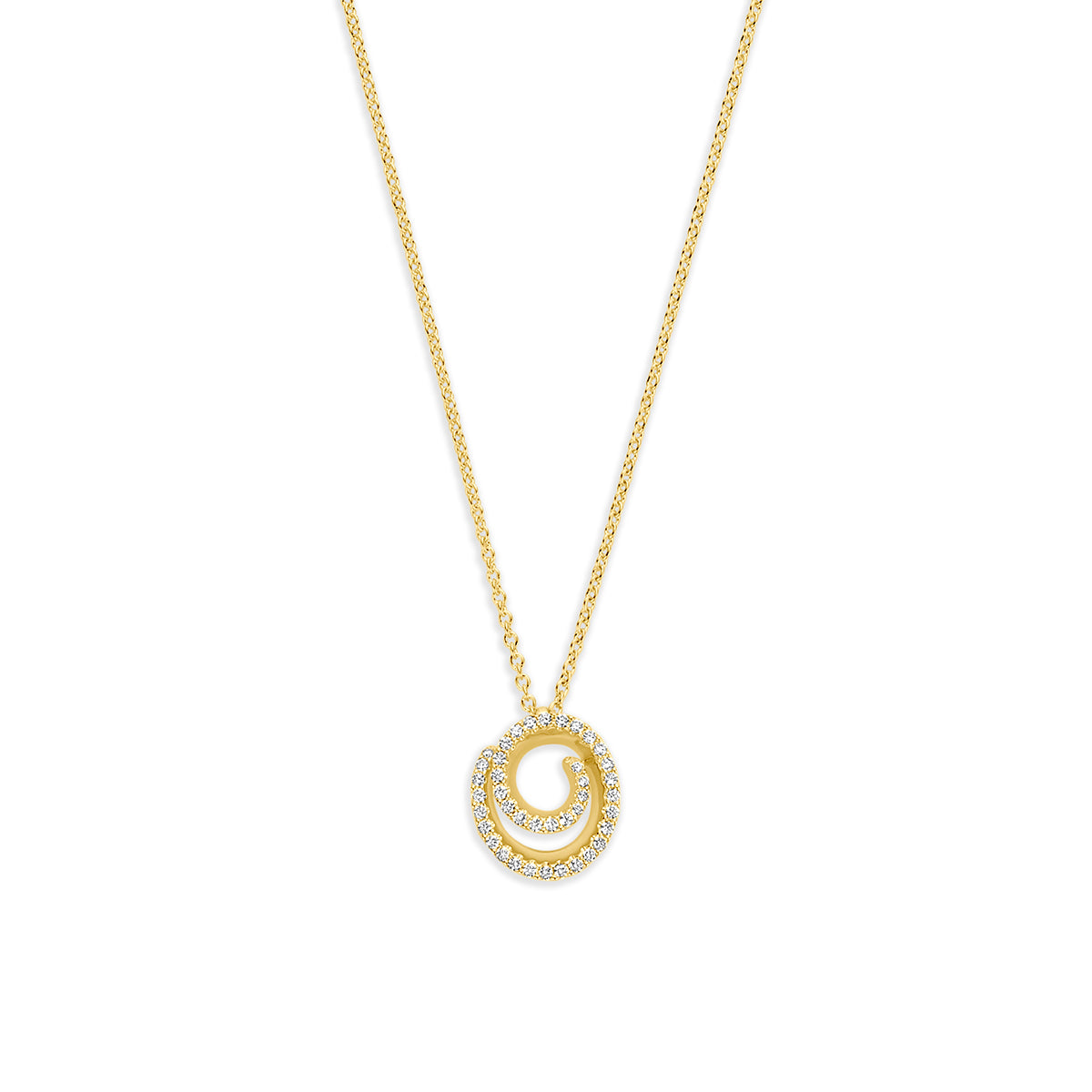 Gouden ketting met diamant: vooraanzicht van de 14 karaat geelgouden ketting met rondje en diamant 0,13 ct.
