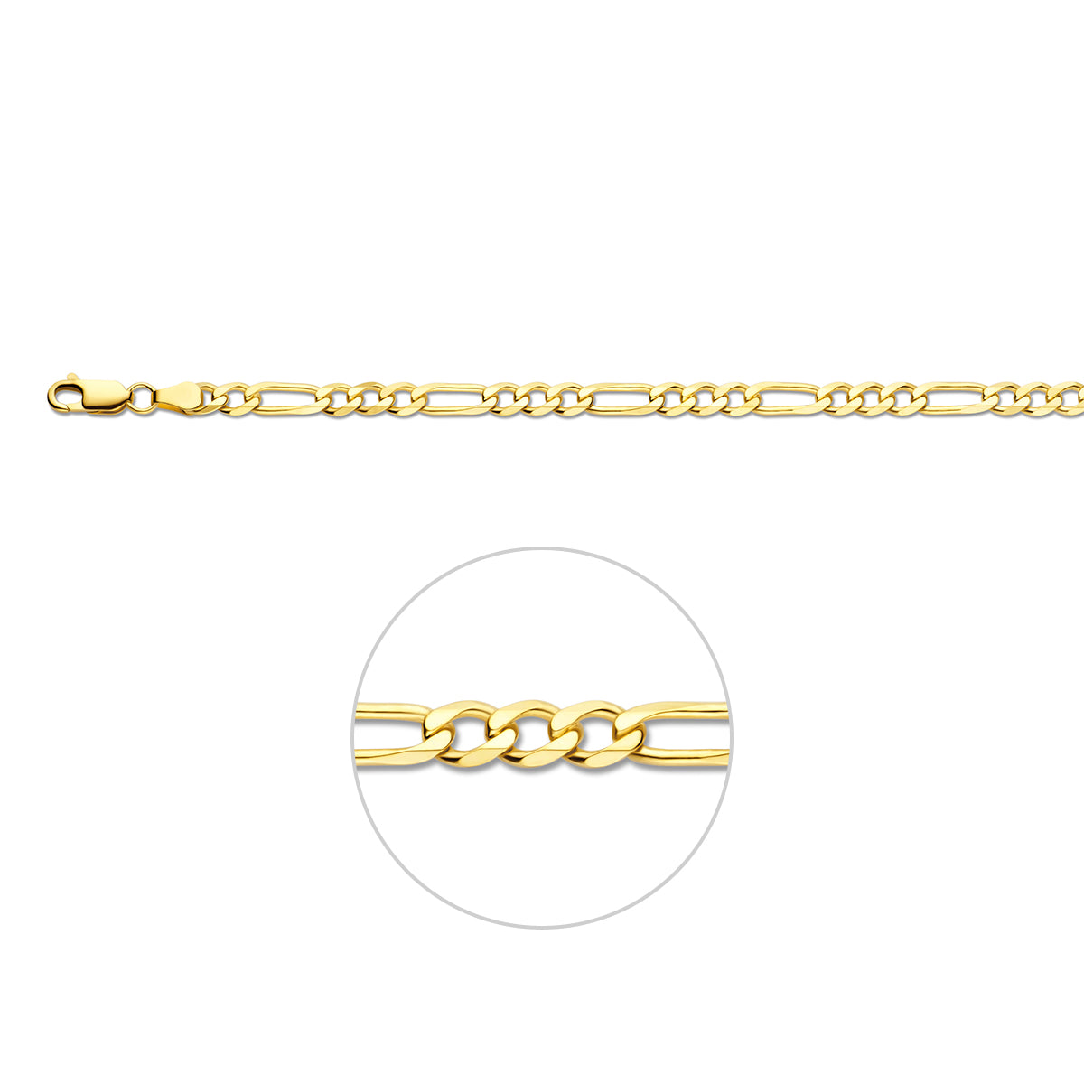 Figaro ketting heren: 14 karaat geelgouden massieve figaro halsketting van 4,8 mm breed, vooraanzicht