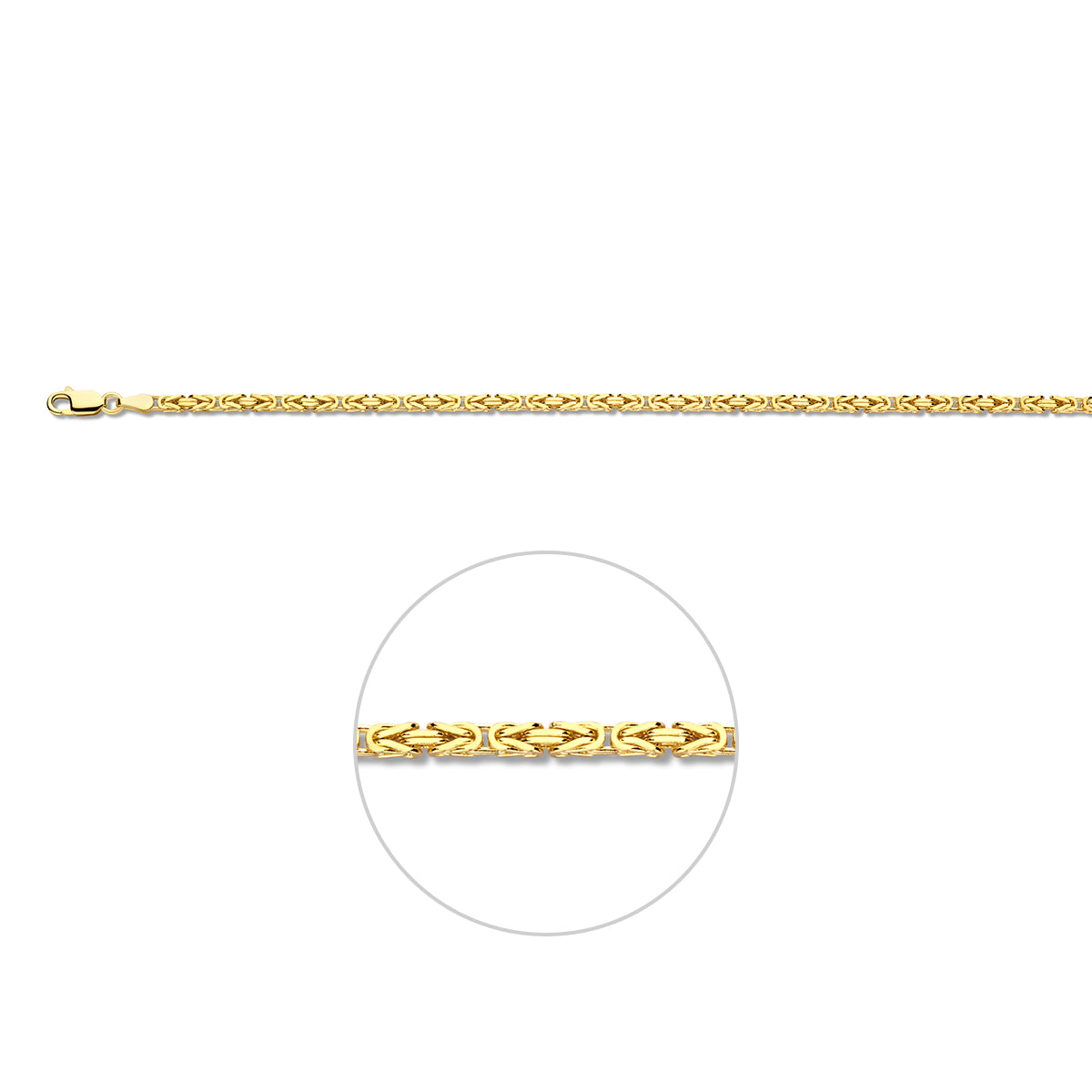 Koningsketting heren: 14 karaat geelgouden massieve koningsketting van 2,5 mm breed, vooraanzicht