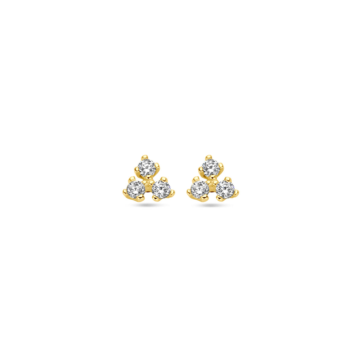 Vooraanzicht van de 14 karaat geelgouden oorknoppen zirkonia, 3,5 mm hoog en 4 mm breed.