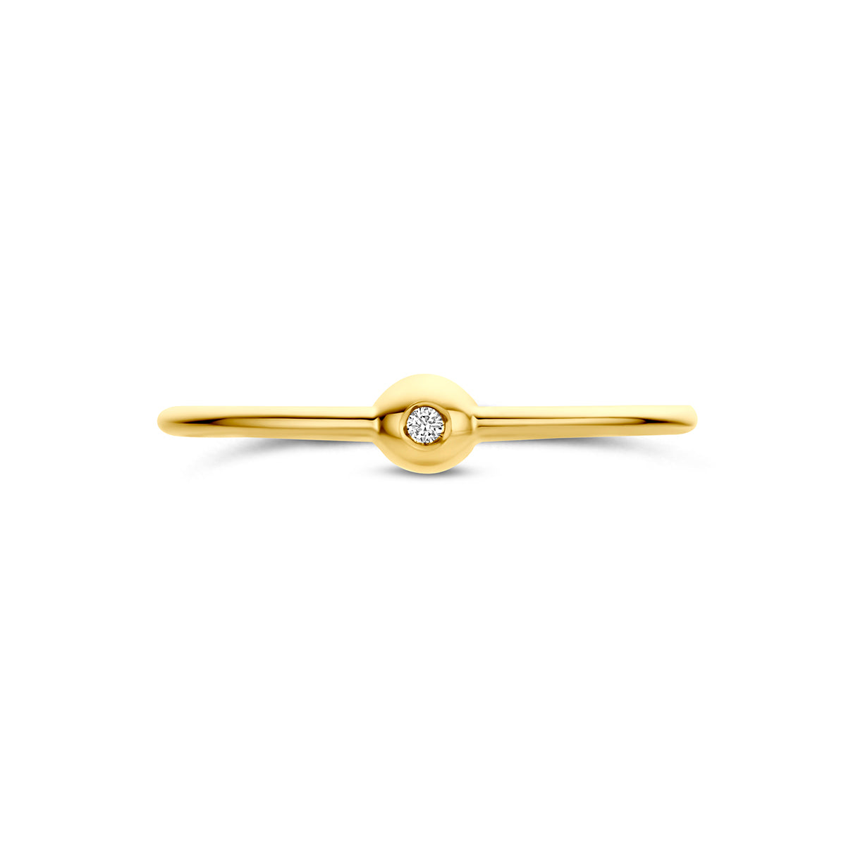Solitair ring goud: bovenaanzicht van de 14 karaat geelgouden ring met diamant 0,009 ct.