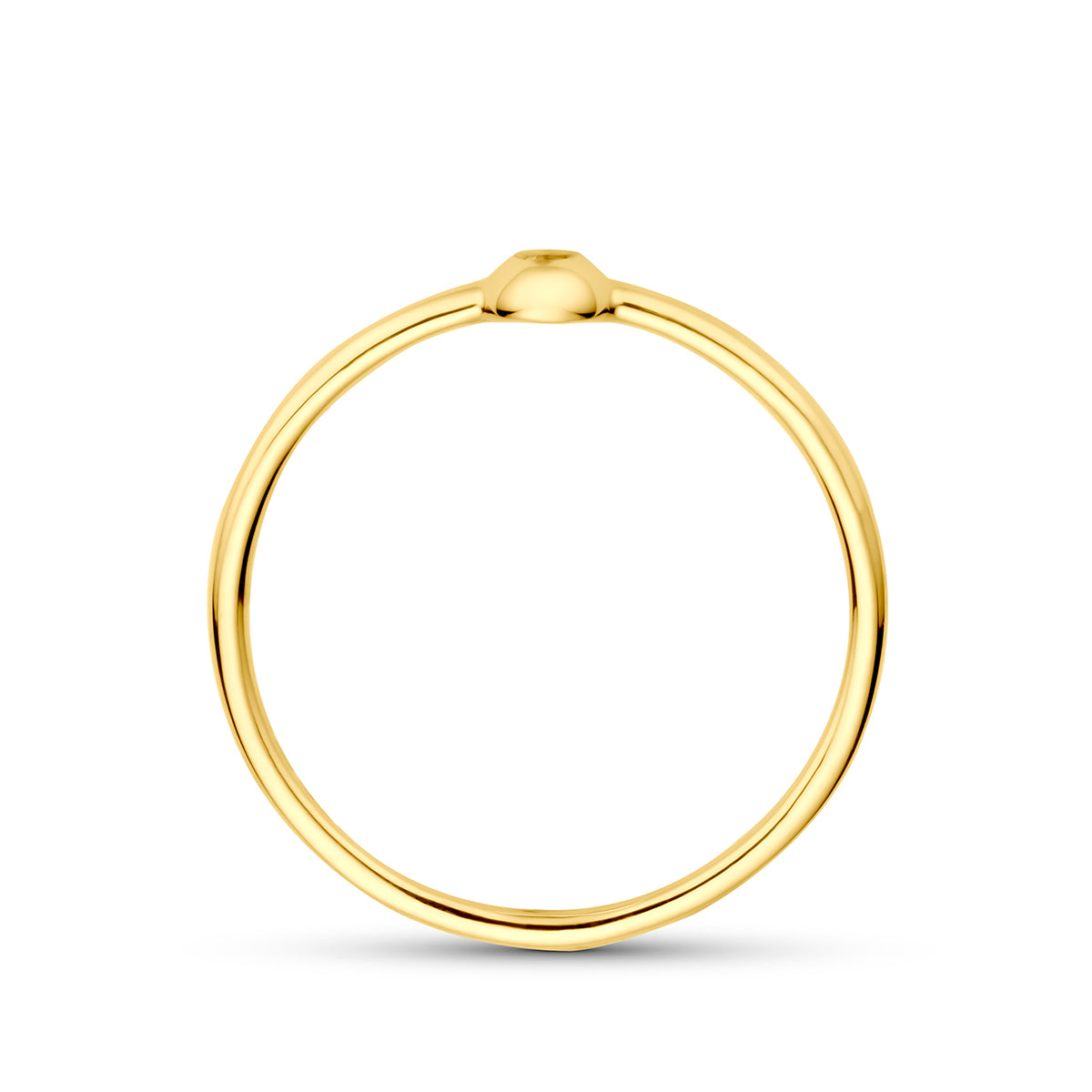 Solitair ring goud: zijaanzicht van de 14 karaat geelgouden ring met diamant 0,009 ct.