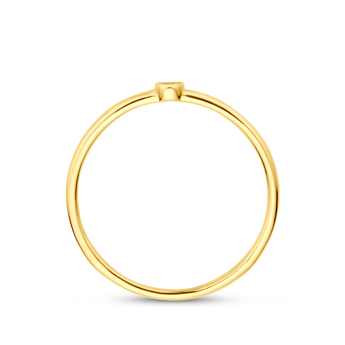 Gouden ring met diamant: zijaanzicht van de 14 karaat geelgouden smalle ring met diamant 0,022 ct.