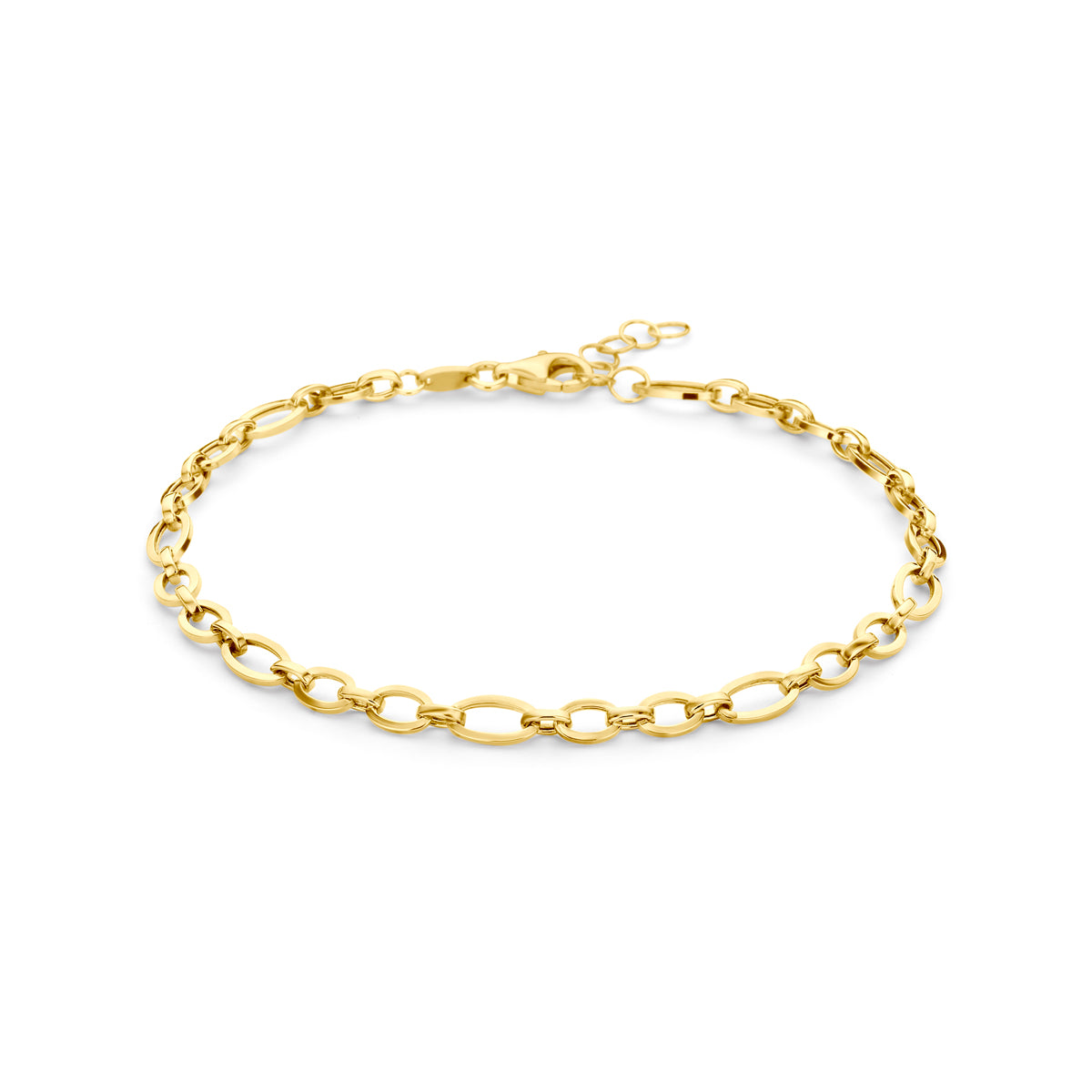 Vooraanzicht van de gouden ankerarmband van 14 karaat.