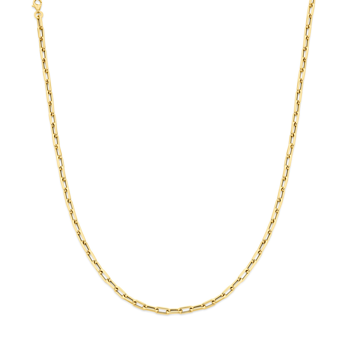 Vooraanzicht van de gouden ankerketting van 14 karaat.