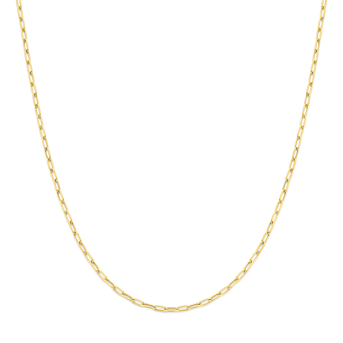 Vooraanzicht van de gouden ankerketting van 14 karaat.