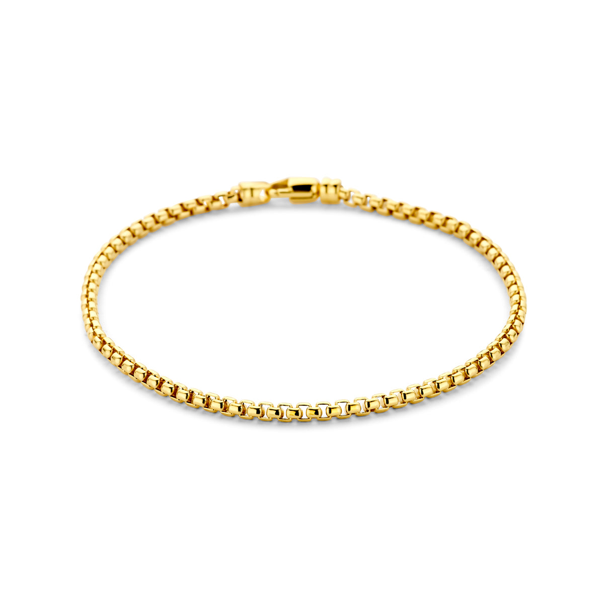 Vooraanzicht van de 14 karaat gouden armband met venetiaans bol, 19 cm lang.