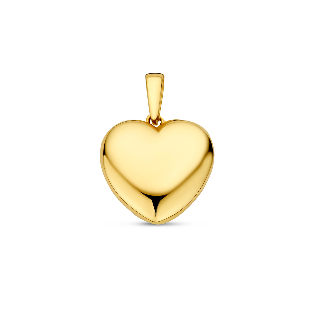 Vooraanzicht van de gouden hart hanger van 14 karaat.