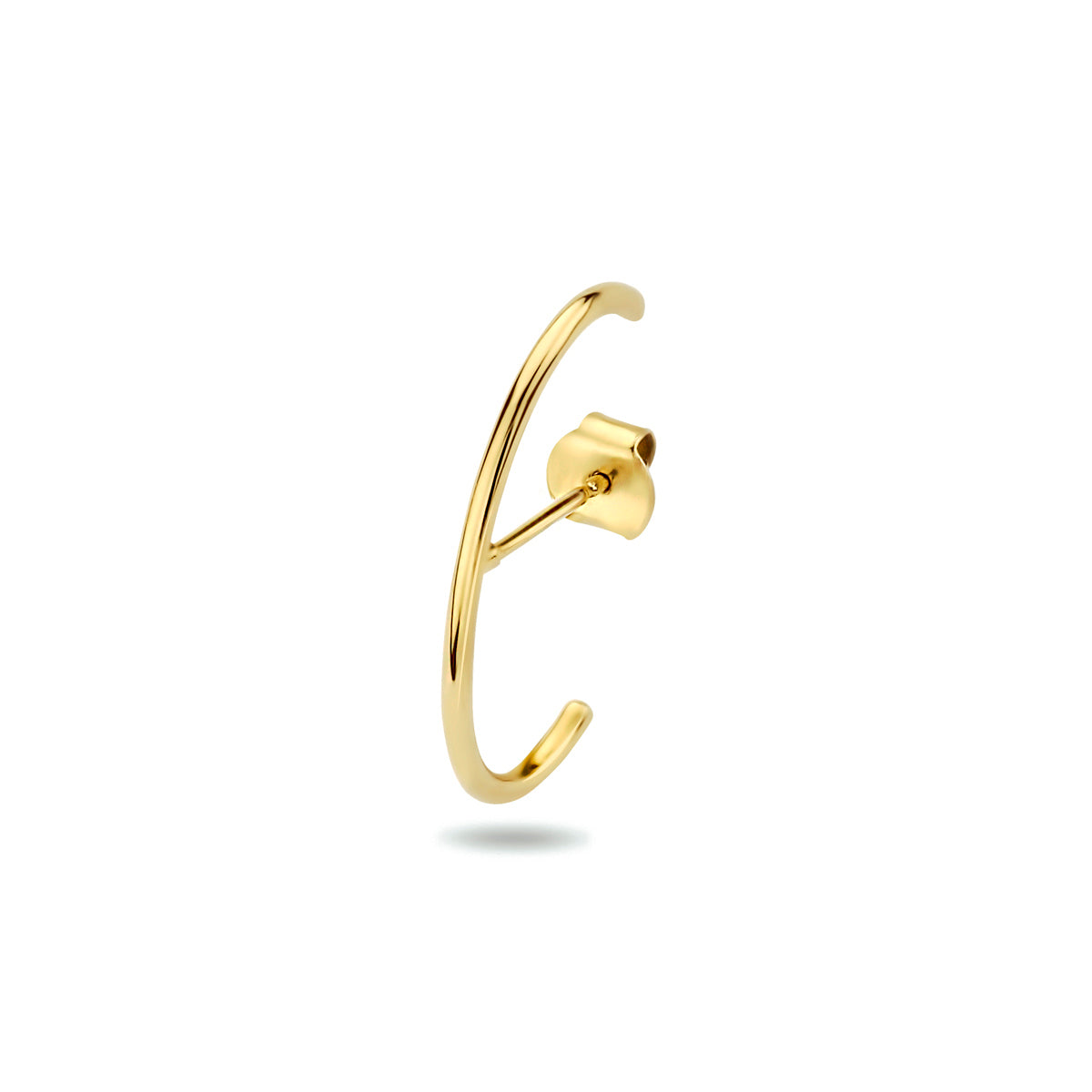 Vooraanzicht van de gouden ear climber oorbel van 14 karaat.