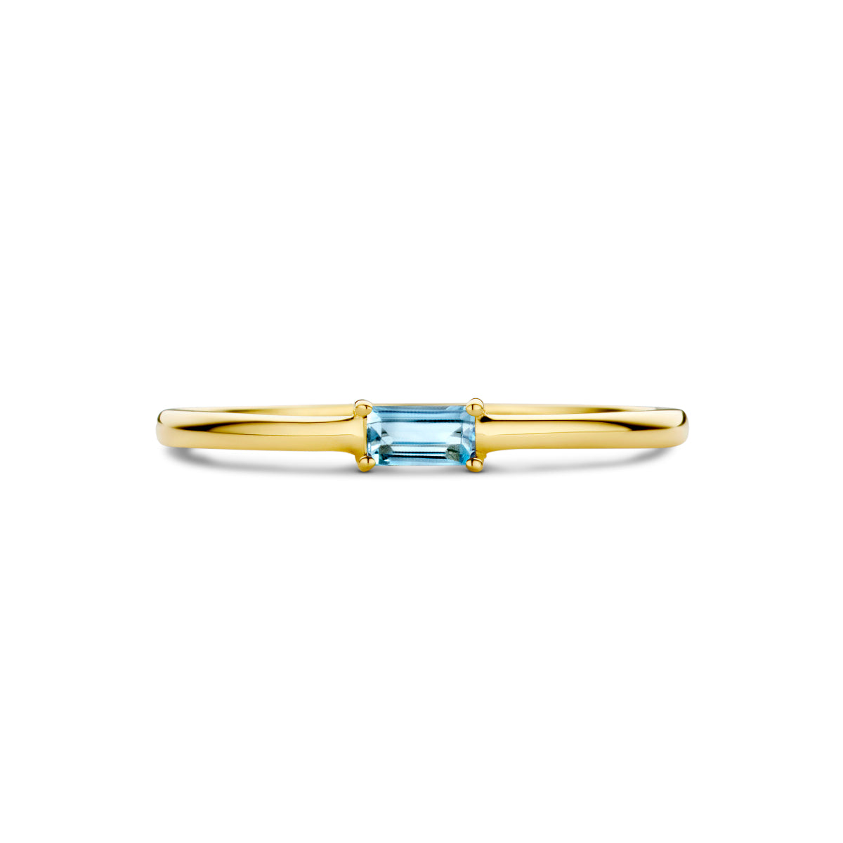 Bovenaanzicht van de gouden geboortesteen ring december met topaas van 14 karaat.