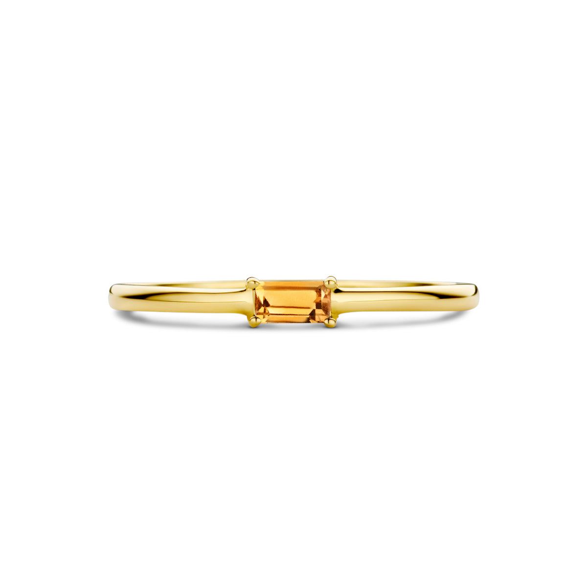 Bovenaanzicht van de gouden geboortesteen ring november met citrien van 14 karaat.