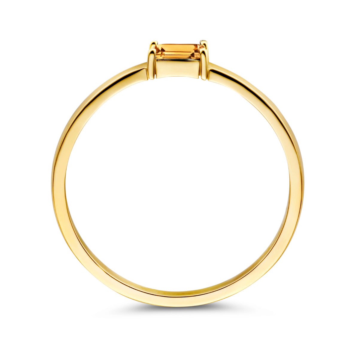 Zijaanzicht van de gouden geboortesteen ring november met citrien van 14 karaat.