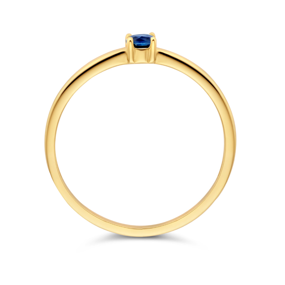 Bovenaanzicht van de gouden geboortesteen ring met saffier van 14 karaat.