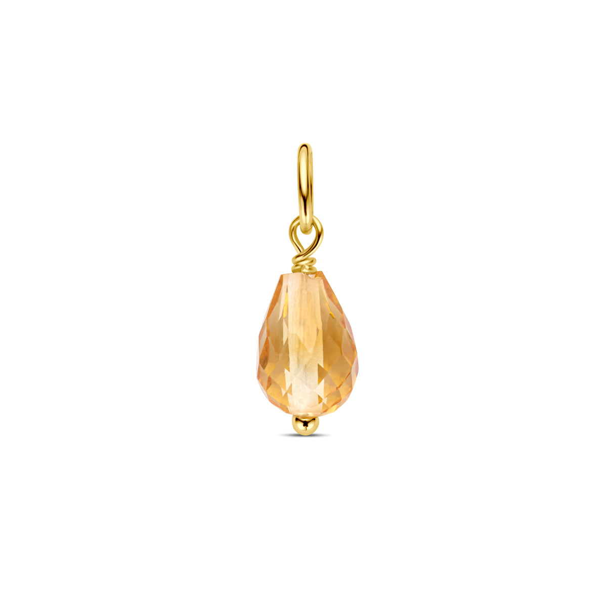 Vooraanzicht van de gouden hanger met citrien van 14 karaat.