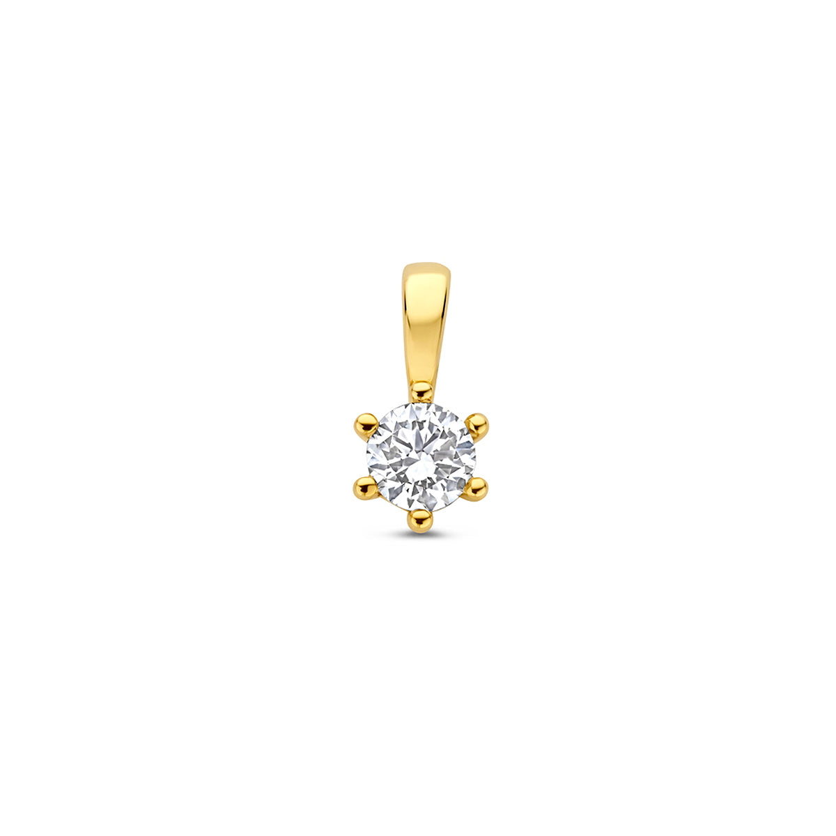 Vooraanzicht van de gouden hanger met lab grown diamant van 14 karaat.