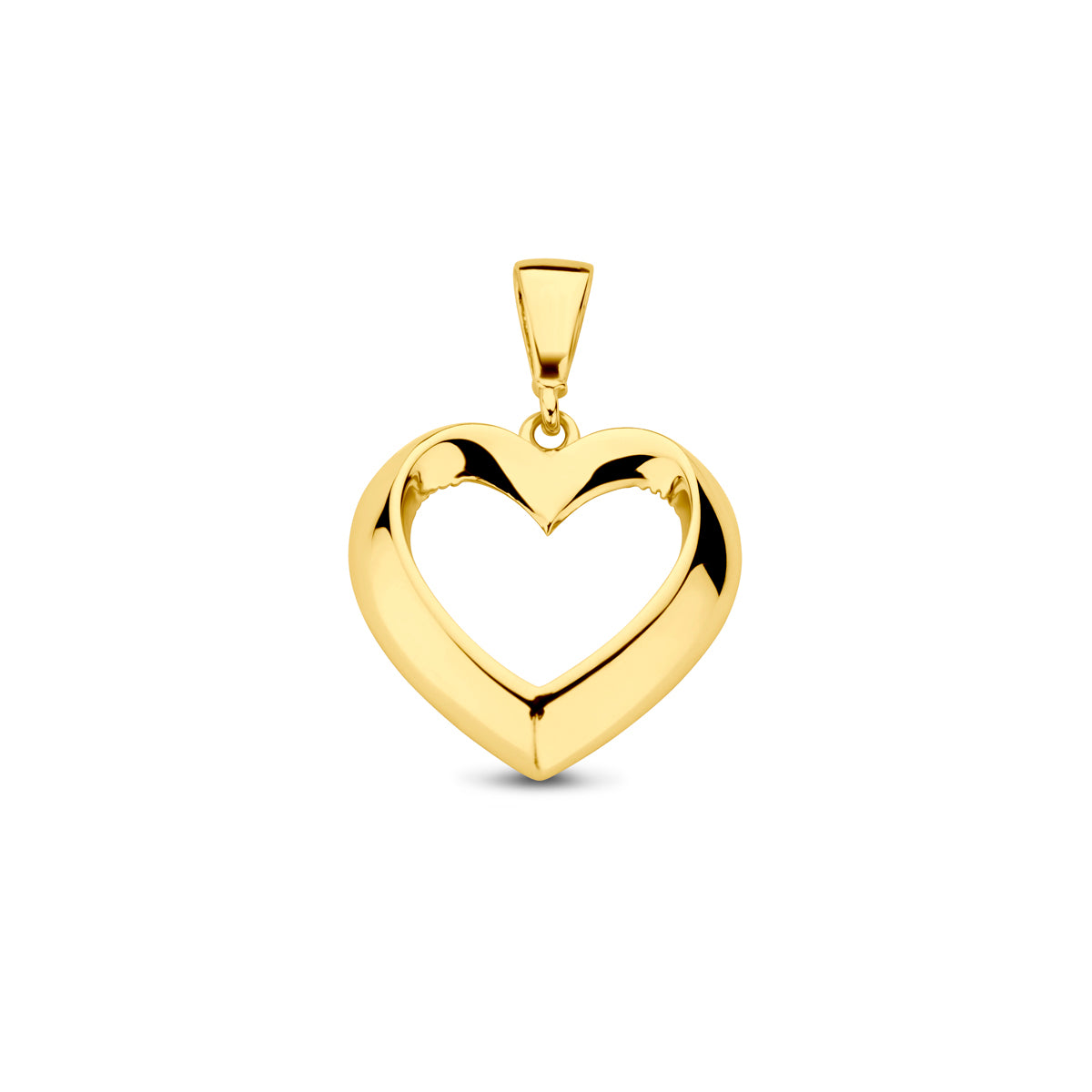 Vooraanzicht van de gouden hart hanger van 14 karaat.