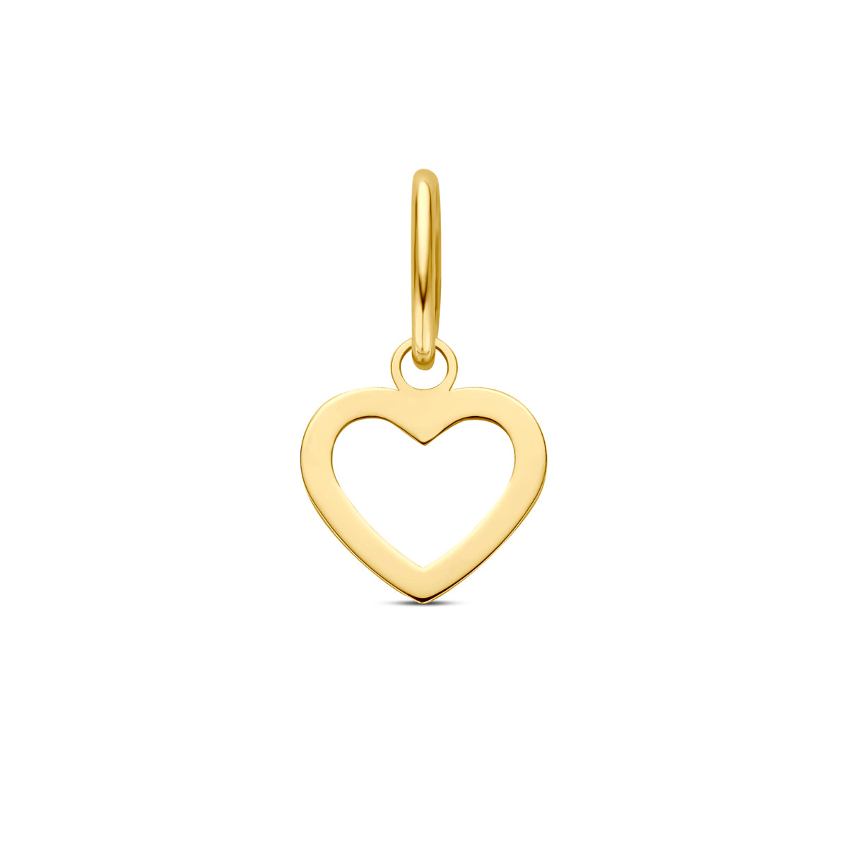 Vooraanzicht van de gouden hartje hanger van 14 karaat.